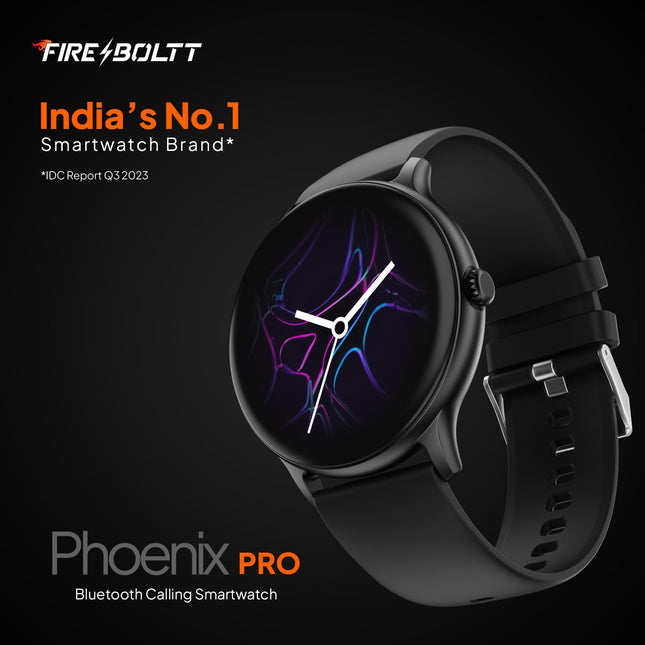 Fire-Boltt Phoenix Round Smart Watch 1.38″ HD Display with Bluetooth Calling, SpO2 & Heart Rate Monitor, 120+ Sports Modes, IP67 Waterproof, Fitness Tracker Smartwatch for Men & Women - Black