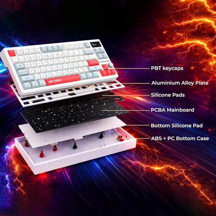 Ant Esports APEX200 Tri‑Mode Mechanical Gaming Keyboard (2.4GHz-Bluetooth-Wired) 84Key RGB Magnetic Keyboard Hall Effect Switches 1000Hz Wireless Polling Rapid Trigger Hot‑Swappabl PBT Keycaps –White