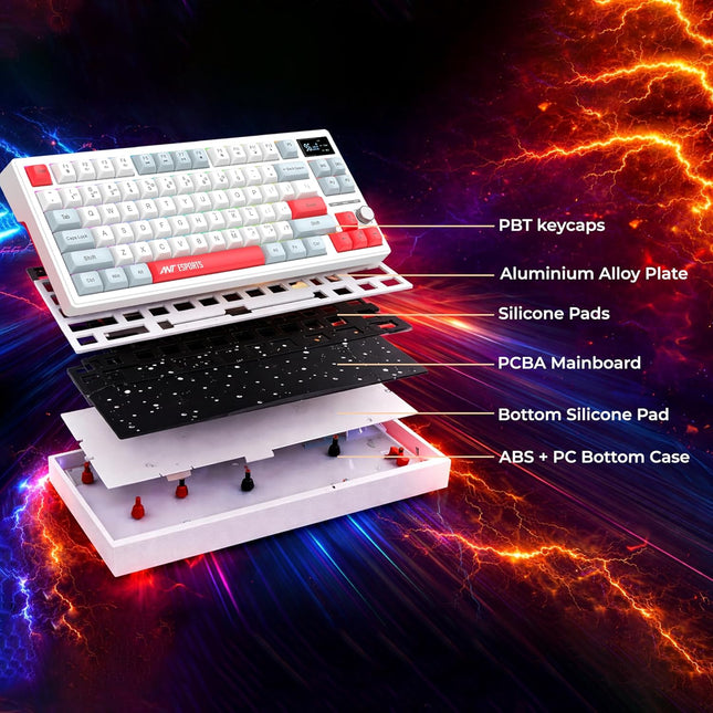 Ant Esports APEX200 Tri‑Mode Mechanical Gaming Keyboard (2.4GHz-Bluetooth-Wired) 84Key RGB Magnetic Keyboard Hall Effect Switches 1000Hz Wireless Polling Rapid Trigger Hot‑Swappabl PBT Keycaps –White