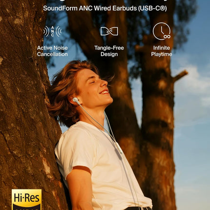 Belkin SoundForm Active Noise Cancelling Earbuds Wired with USB C Connector, IPX5-Rated, in-Ear Earphones w/Microphone for iPhone 17/16/15, iPad mini, Galaxy S25, Google Pixel 10, & More - White