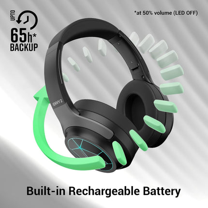 ZEBRONICS Envy 2, Wireless Over Ear Headphone, ENC, Upto 65* Hours Playback, Gaming Mode, Dual Pairing, Bluetooth v5.3, AUX, Call Function, Voice Assistant, Foldable Design, Detachable Mic (Black)