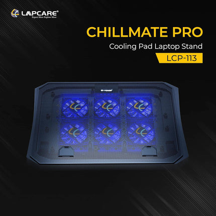 Lapcare Chillmate Pro LCP113 Black | USB Power Supply | 5 Adjustable Positions | 6 Fans | 2 USB Port 2.0 for Multiple Device Usage | Heat Dissipation | Fans Speed 1800-2200Rpm