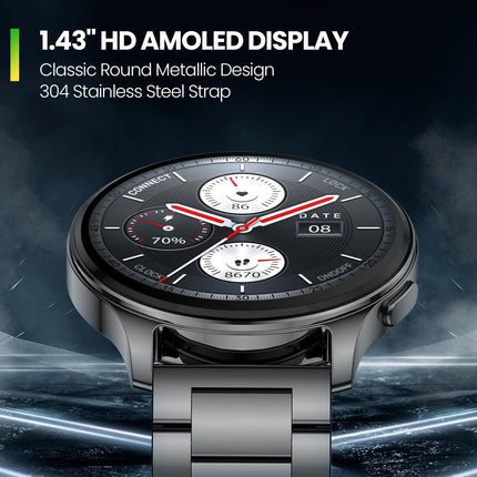 Amazfit Pop 3R Smart Watch,1.43" AMOLED Display, Bluetooth Calling, SpO2, 12-Day Battery Life, AI Voice Assistance, 100 Sports Modes, 24H HR Monitor, Music Control