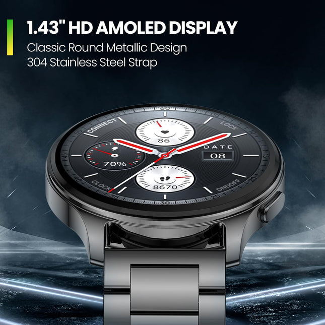 Amazfit Pop 3R Smart Watch,1.43" AMOLED Display, Bluetooth Calling, SpO2, 12-Day Battery Life, AI Voice Assistance, 100 Sports Modes, 24H HR Monitor, Music Control