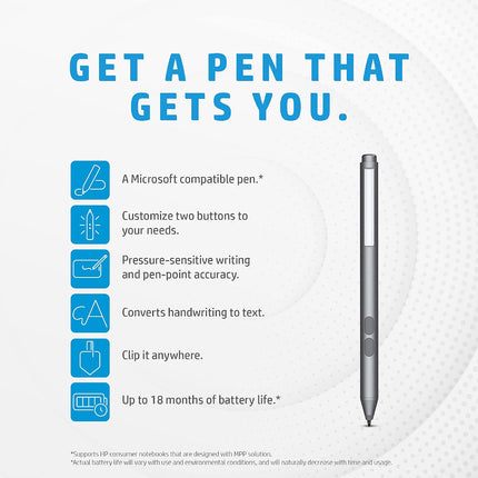 HP MPP 1.51 Stylus Pen Compatible for HP Spectre x360 13, Spectre x360 15 Convertable PC/Laptop with Microsoft Pen Protocol and 2 Customizable Buttons