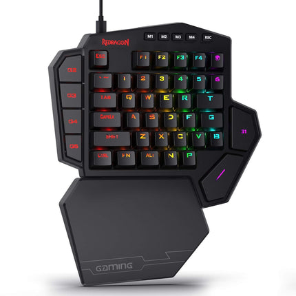 Redragon K585-blue Switch DITI One-Handed RGB Mechanical Blue Switches, Type-C Professional Wired Gaming Keyboard Keypad with 7 Onboard Macro Keys, Detachable Wrist Rest, 42 Keys (Black)
