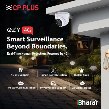 CP PLUS 3MP 4G Full HD Smart CCTV Camera for Home Outdoor | CTC Cyber Secure Tech | Night Vision | Human Detection | 2-Way Audio View & Talk | H.265 | Micro SD Card 256GB | Alexa & OK Google | EZ-M32T - Unboxify