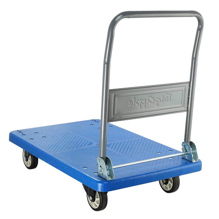 BIGAPPLE 150kg Capacity Plastic Foldable Platform Trolley for Heavy Weight/Material Handling Goods Trolley for Home, Office, Warehouse & Industries - 48cm x 72cm (4" Wheel/Blue) - Pack of 1