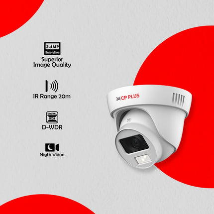 CP PLUS 2.4MP Full Color Guard+ Dome Security Camera | 3.6 mm Fixed Lens | Support Full-Color Starlight | Max 30fps at 2.4MP | Illumination Range of 20 Mtrs, IP67 - CP-GPC-DA24PL2-SE-0360