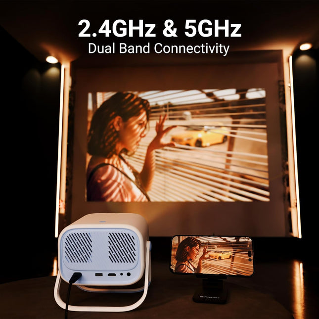 Zebronics Android Smart Projector, 1080p, 5200 Lumens, 200" Screen, 200° Tilt, Auto Focus, Auto Keystone, Auto Sensor Tech, BT, WiFi, App Support (Netflix, Prime, etc), Miracast (Pixaplay 34, Yellow)