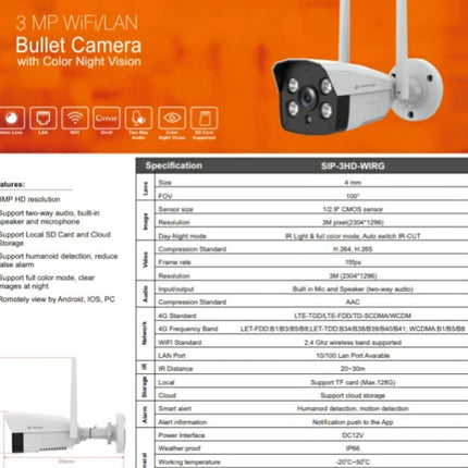 Secureye 4G 3MP Bullet Camera