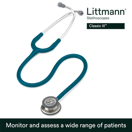 3M Littmann - 70200785791_Single Littmann Classic III Monitoring Stethoscope, Caribbean Blue Tube, 27 inch, 5623 (BRAND NEW/SEALED)
