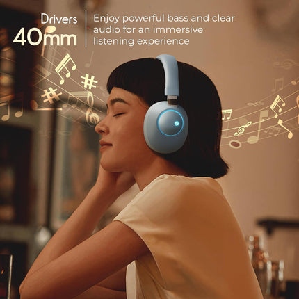 Zebronics Duke (2026 Upgrade) Wireless Headphone, BT v5.3, Upto 60 hrs Playback, 40mm Drivers, Deep Bass, ENC, Gaming Mode, Dual Pairing, LED Lights, Media/Volume Control, Call Function (Blue)