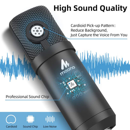 Maono AU-A03 Condenser Microphone Kit Podcast Mic with Boom Arm Microphone Stand (Black)