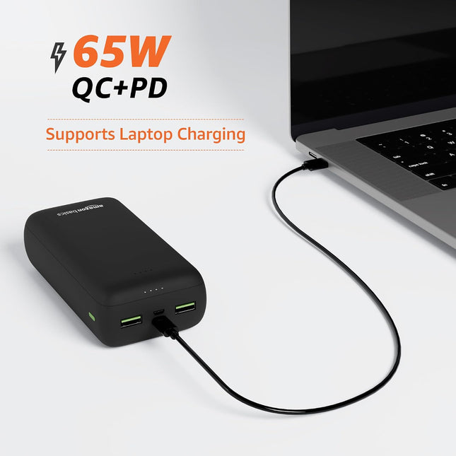 Amazon Basics 27000 Mah 65W Ultra Fast Charging Power Bank | USB Type-C Input, USB Type A Power Delivery (Input & Output) | Quick Charge | Two-Way Fast Charging (Black)