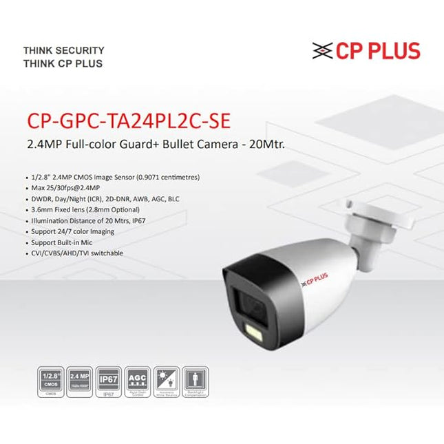 CP Plus 2.4MP Full-Colour Guard+ Wireless Bullet Camera Support Built-in Mic (CP-GPC-TA24PL2C-SE) Analog HD Cameras