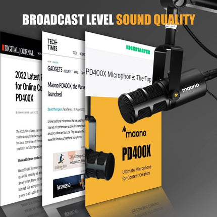 MAONO Dynamic Microphone, USB/XLR Podcast PC Microphone with Software, EQ,Tap-to-Mute, Headphone Jack, Gain Knob & Volume Control, Studio Mic for Broadcast, Recording, Streaming & Gaming PD400X Black