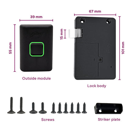 Godrej Smart Cabinet Lock| Biometric - 360° Fingerprint, 100 Fingerprints| Bluetooth| Mobile App | Passage Mode | Advantis Astron| 1st Made in India Digital Furniture Lock| Black