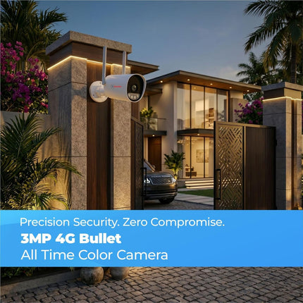 Trueview 3mp 1296p HD All Time Color 4G Sim Based Bullet CCTV Security Camera for Home, Shop, Office, Farm, and Construction Site | IP66 Waterproof Rating | with 9 IR LED