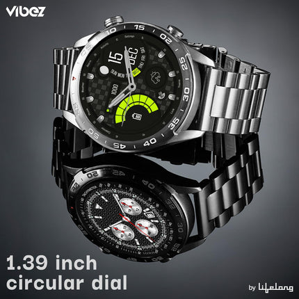 Vibez by Lifelong Sigma 1.39, Luxury Smartwatch with Metal Case & Stainless-Steel Strap, 360 * 360 px High Resolution with 60Hz Refresh Rate, Bluetooth Calling & Health Monitoring (VBSW2142, Silver)