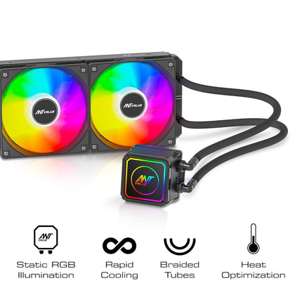 Ant Value AV240 240mm CPU Liquid Cooler/AIO - Black | Static RGB| Support Intel - LGA115X/1200/1700/1851/1366/2011/2066, AMD - FM1/FM2/AM2//AM2+/AM3/AM3+/AM4/AM5