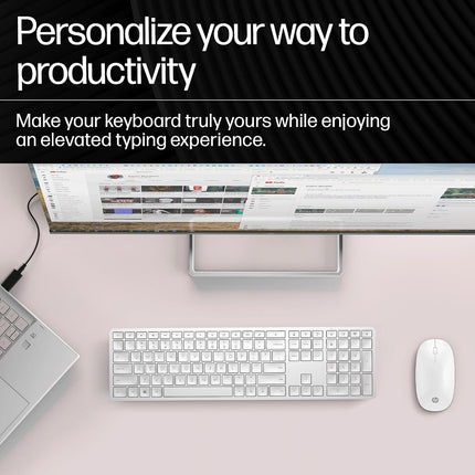 HP 970 Creator Keyboard, Wireless and Multi-Device with 20 programmable Shortcut Keys, Backlit with sensors, up to 6 Month Battery, AES encrypted, 1yr Warranty, 0.67 kg, Silver