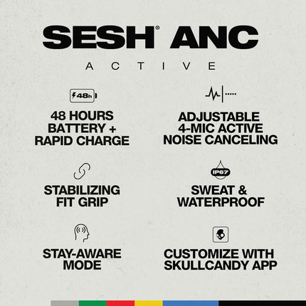 Skullcandy Sesh ANC Active True Wireless Bluetooth Earbuds with 4Mic Active Noise Cancellation,48Hr Battery,IP67 Waterproof Sports Earbuds,Multipoint Pairing,Google Fast Pair,Spotify Tap–Black/Orange