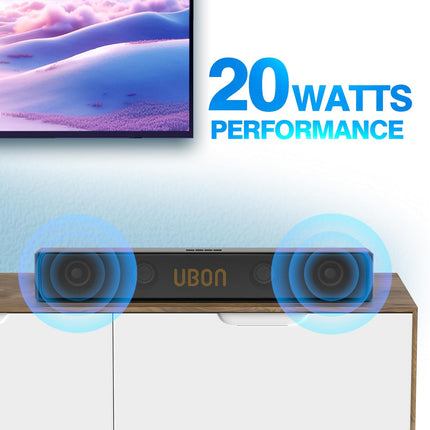 UBON Badshaah 20W BT Soundbar with 10 Hours Playtime | Bluetooth 5.3 & USB Connectivity | 2000 mAh Battery | 2X Bass (Black)