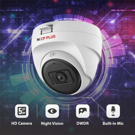 CP PLUS 5MP Dome CCTV Camera | 3.6mm Lens | 30M Smart IR Night Vision | Built-in Mic | DWDR | 2D DNR | BLC | Analog 4-in-1 Output AHD/TVI/CVI/CVBS | Indoor Surveillance Dome Camera | CP-URC-DC51PL3C