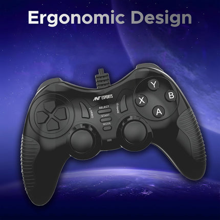 Ant Esports GP130 Wired Gamepad for PC, PS3, Android TV, Laptop – Dual Vibration USB Controller with Turbo Mode, 14 Buttons, Plug & Play, Ergonomic Design, Compatible with Windows & Steam_ Black