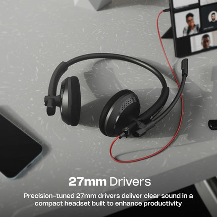 Zebronics 2.8m Wired Headphones, 27mm Drivers, Adjustable Mic, 3.5mm Jack, Detachable USB Cable, Adjustable Headband, Media/Volume Control, Compatible with Laptop/PC/Mobile/Tablet (VCX 101