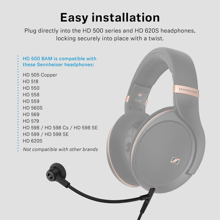 Sennheiser HD 500 BAM Lapel Microphone Upgrade for HD 500 Series/HD 620S - Condenser Microphone with Noise Cancellation, Sound for Gaming, Streaming & Podcast - 3.5mm Jack - Black - Unboxify