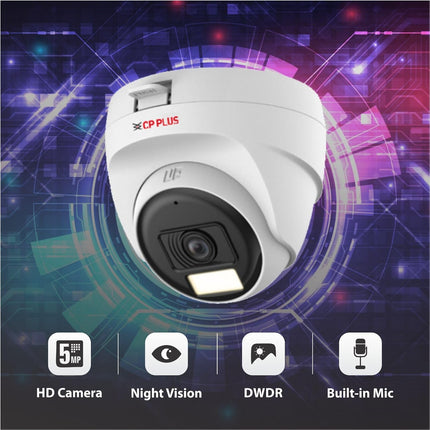 CP PLUS 5MP Dome CCTV Camera | Outdoor Analog Security Camera | Full-Color Night Vision with Smart IR & Warm Light | Built-in Mic | Active Deterrence | 4-in-1 AHD/TVI/CVI/CVBS | CP-URC-DC51PL3C-L-V2