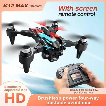 K12 Max RC Drone Professional Aerial Photography Aircraft Three-Camera Obstacle Avoidance Foldable Quadcopter Toy Gift Drone (REFURBISHED)