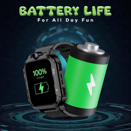 PunnkFunnk Musk Safeguard 5G/4G Kids Smart Watch with SIM Calling, GPS Tracker, Video Call, SOS Alerts, Face Unlock, Games, IP67, 800mAh Battery, Voice Chat, Maps(Black)
