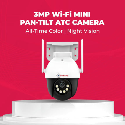 Trueview WiFi 3MP Mini Pan-Tilt-Zoom CCTV Camera | STQC Certified | Indoor & Outdoor Security Camera | Color Night Vision | Cloud & SD Card Storage up to 256GB | Two-Way Talk