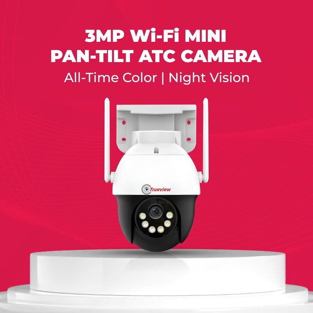 Trueview WiFi 3MP Mini Pan-Tilt-Zoom CCTV Camera | STQC Certified | Indoor & Outdoor Security Camera | Color Night Vision | Cloud & SD Card Storage up to 256GB | Two-Way Talk