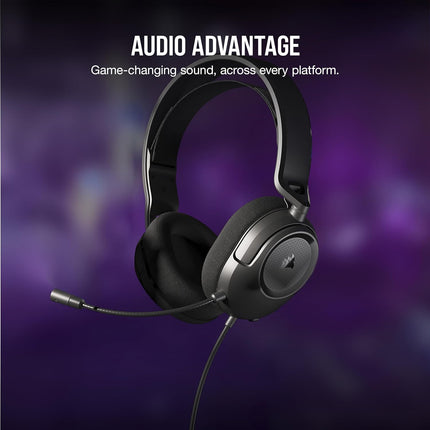 Corsair HS35 v2(Universal 3.5mm connectivity with PC,Xbox,PS, 50mm Audio Drivers,Floating Headband,Omni-Directional mic,On-Ear Volume Controls), Carbon