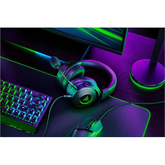 Razer Kraken V3 Hypersense Wired USB Gaming Over Ear Headset Haptic Technology: Triforce Titanium 50Mm Drivers - Detachable Mic - Rz04-03770100-R3M1, Black