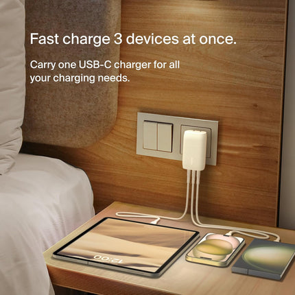 Belkin 67W (25W+20W+20W) 3-Port USB -C Wall Charger with PPS |Fast Charging Charger for iPhone 17, MacBook Pro, AirPods, Samsung Galaxy S25, Google Pixel 10, | 2 Years Warranty, White