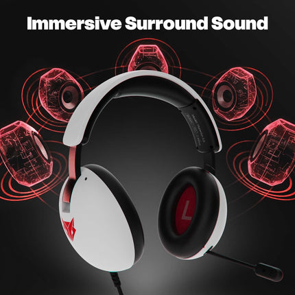 EvoFox Hyperion Gaming Headphones with Mic - White, 50mm Drivers, Immersive Surround Sound, Retractable Mic, Wired (3.5mm + Type-C), Inline Controls, Durable Build with Over Ear Swappable Ear Pads