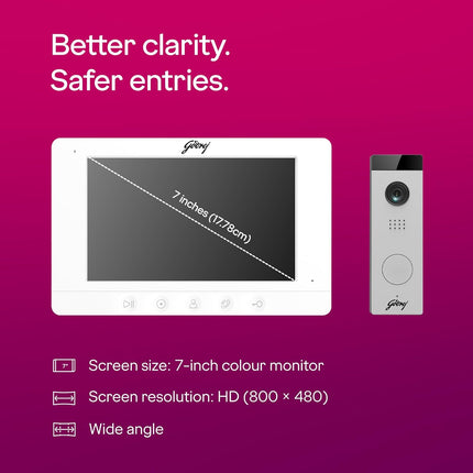 Godrej Security Solutions ST NeX Pro 7" SeeThru Video Door Phone | WiFi Mobile Connectivity | 120° Camera with Angular Bracket | 2MP HD Resolution | Night Vision | Touch Buttons, Electric Lock Control
