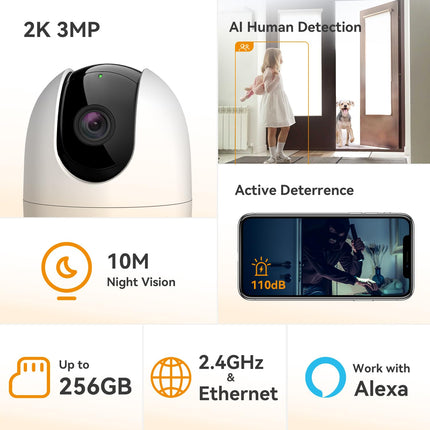 Imou Smart CCTV Security WiFi Camera for Home, 360° Coverage, AI Human Detection, Siren Alarm, Night Vision 10M, 2-Way Talk, Supports 256GB SD Card, WiFi & Ethernet Connection - Unboxify