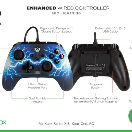 PowerA Enhanced Wired Gaming Controller for Xbox Series X/S, Xbox One, PC, Windows 10/11, Arc Lightning
