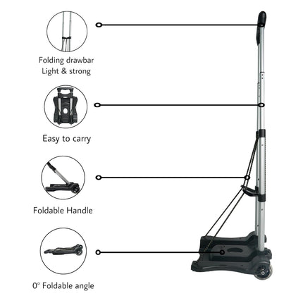 Bigapple Aluminium Alloy, Plastic Portable Platform Hand Trolley, Heavy Duty 2 Wheel Solid Construction Utility Cart Compact and Light Weight with 40kg Loading (Black)