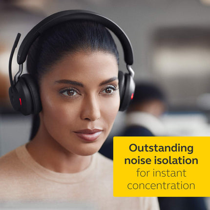 Jabra Evolve2 65 MS Link 390/380C Wireless PC Headset – Noise Cancelling Microsoft Teams Certified Stereo Headphones with Long-Lasting Battery – USB-C Bluetooth Adapter – Black - Unboxify