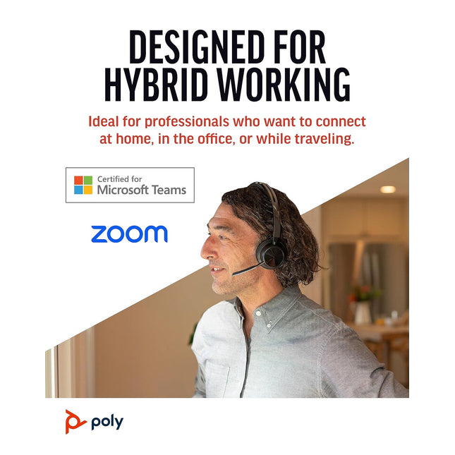 Poly (Plantronics) Voyager Focus 2 Wireless Headset, On-Ear w/Noise-canceling mic, ANC, 175 g, PC via BT700 Bluetooth Adapter/Smartphone via Bluetooth, Up to 25 Hours Talk time, Black-Grey, 8G113AA