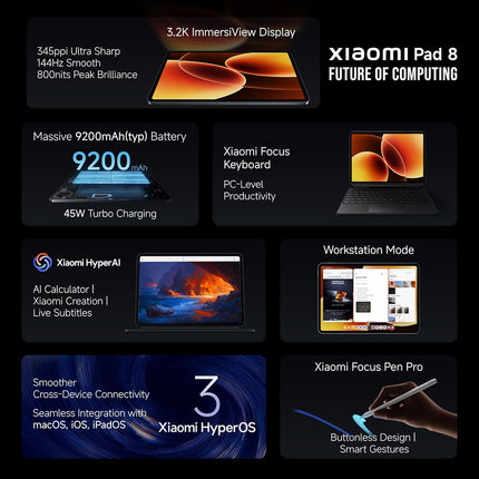 XIAOMI Pad 8 [Smartchoice] | Flagship Snapdragon 8s Gen 4 |11.2" 3.2K Display | Ultra Slim Metal Design | 9200mAh Battery | 68 Bn+ Colours HyperAI | Wi-Fi 7 | Graphite Grey