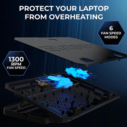 EvoFox Frost Plus Laptop Cooling Pad | Laptop Cooler Pad with Dual Fans, Blue LED Backlight, Iron Mesh Design, LCD Display, Adjustable Stand, Ultra-Quiet Dual USB Cooling Pad (Black)