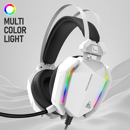 TAG Gamerz Titan RGB White Over-Ear Gaming Wired Headphone | Soft Ear Cups | 50mm Neodymium Driver | 3.5mm Audio | 2m Cable | Flexible Mic for Calling | Suspension Headband | 3.5mm + USB Connector